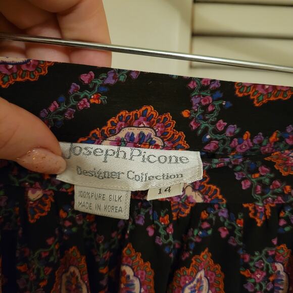 Joseph Picone Geometric Floral Print Flowy Silk Midi Skirt Multicolor Womens 14 - Picture 7 of 9